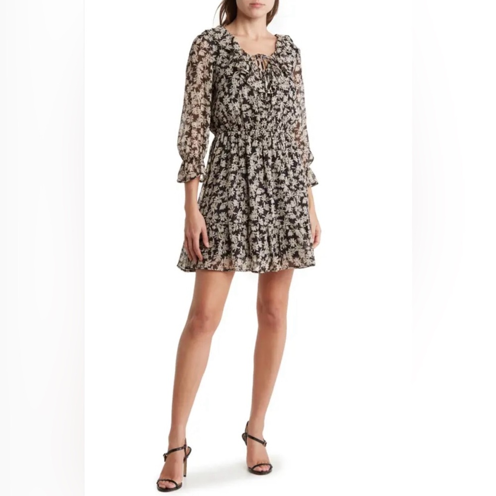 West K Floral Black and White Dress with silver threading details